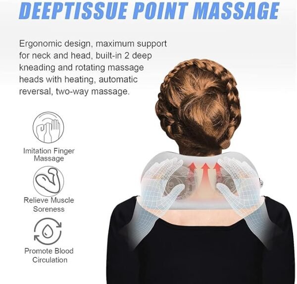 Neck Massager Pillow With Deep Kneading U Shaped Electric Massage For Cervical & Neck Pain Relief With 4 Massage Modes/Rechargeable Air Travel, office, Car & Home - Image 7