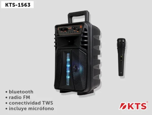 Wireless Portable Smart TWS Bluetooth Speaker - 8 inch Speaker with Wired Microphone KTS-1563 - Image 3